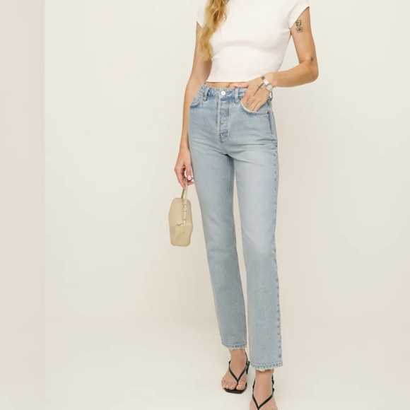 Reformation Cynthia Stretch High Rise Straight Jeans - Picture 1 of 9